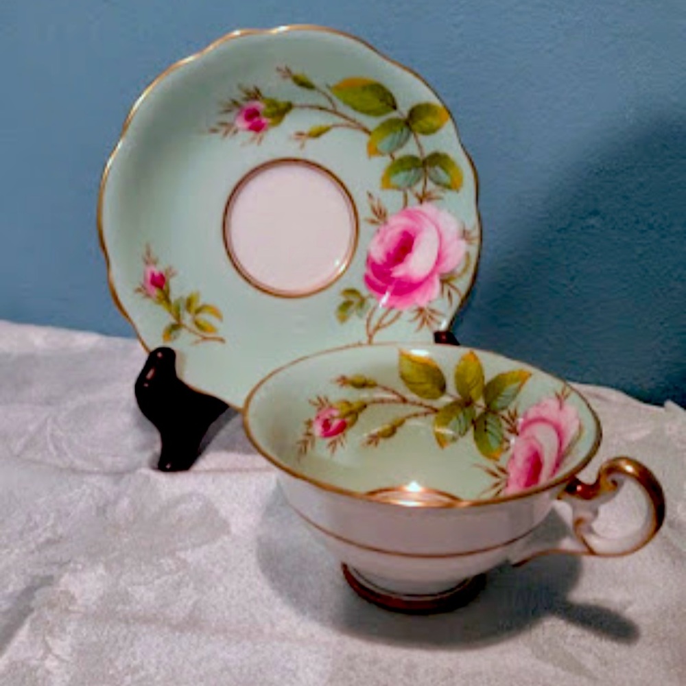 Super Rare Signed Antique Foley Bone China Teacup and Saucer Set .
